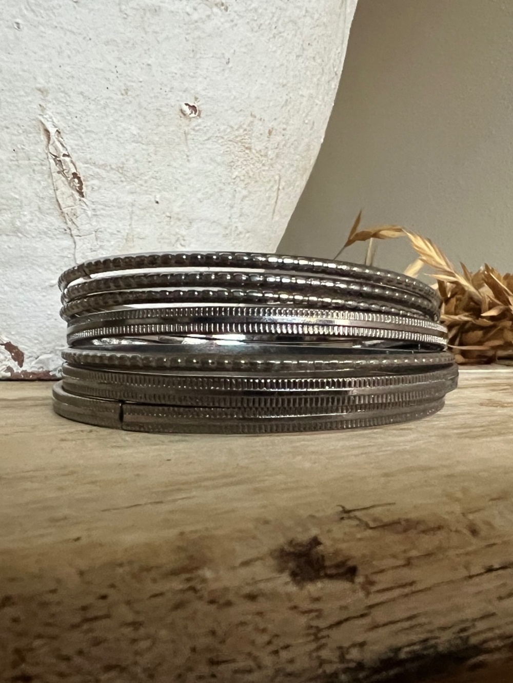 Metallic Dark Silver Colored Stacker Bracelets